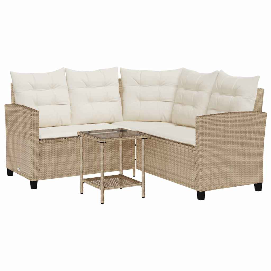 Tuinbank met tafel en kussens L-vormig beige poly rattan is nu te koop bij PeponiXL, paradijselijk wonen!