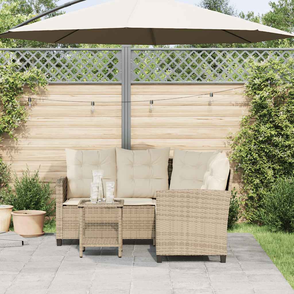 Tuinbank met tafel en kussens L-vormig beige poly rattan is nu te koop bij PeponiXL, paradijselijk wonen!