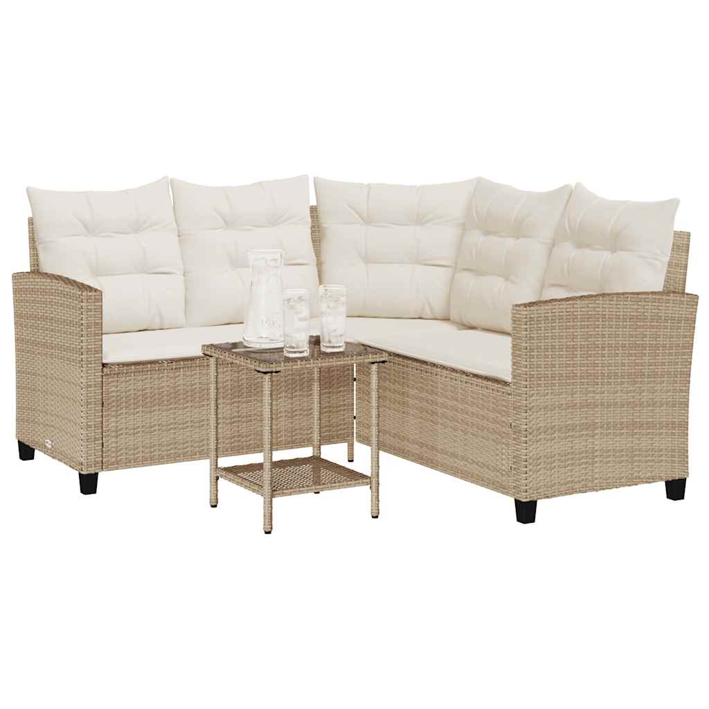 Tuinbank met tafel en kussens L-vormig beige poly rattan is nu te koop bij PeponiXL, paradijselijk wonen!