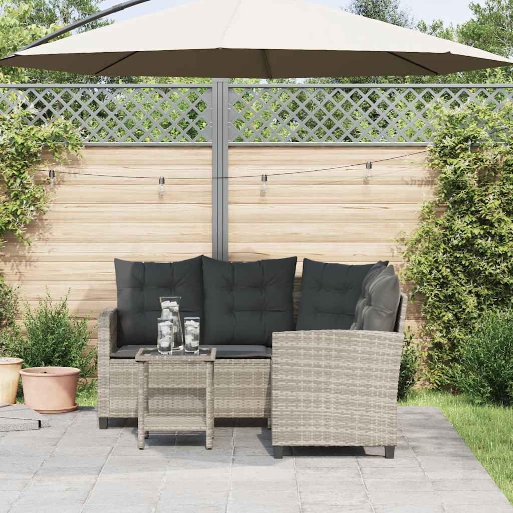 Tuinbank met tafel en kussens L-vormig poly rattan lichtgrijs is nu te koop bij PeponiXL, paradijselijk wonen!