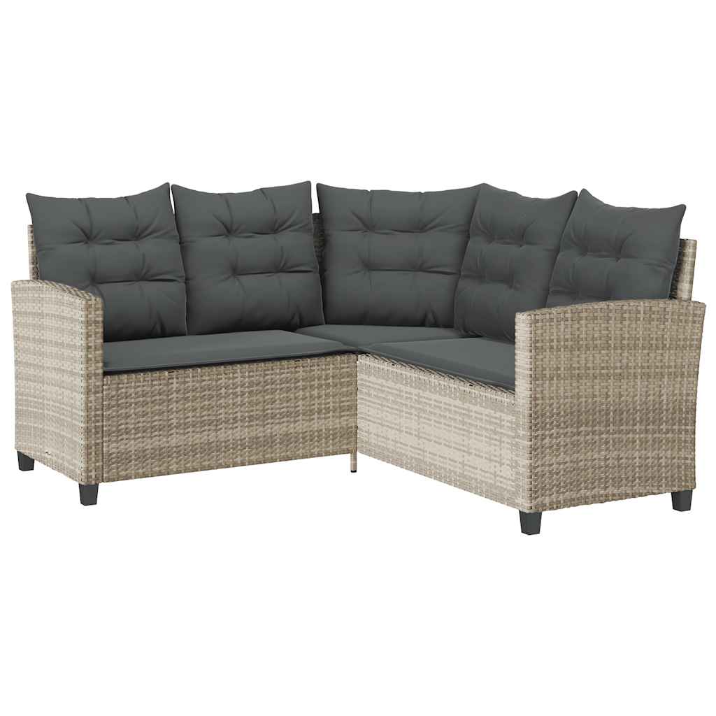 Tuinbank met tafel en kussens L-vormig poly rattan lichtgrijs is nu te koop bij PeponiXL, paradijselijk wonen!
