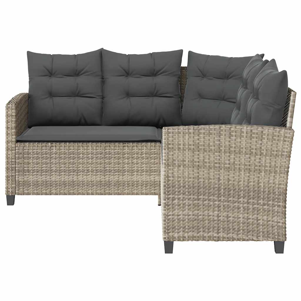 Tuinbank met tafel en kussens L-vormig poly rattan lichtgrijs is nu te koop bij PeponiXL, paradijselijk wonen!
