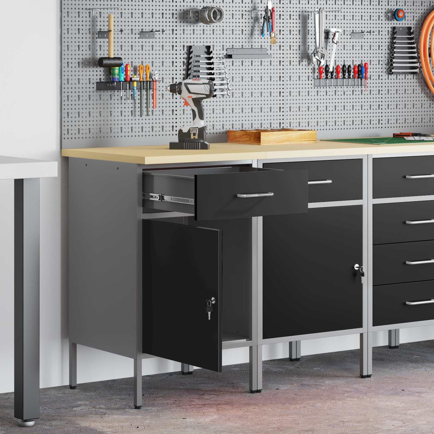 Werk kast met lade 2 pcs Zwart en Grijs 100 x 55 x 85 cm is nu te koop bij PeponiXL, paradijselijk wonen!