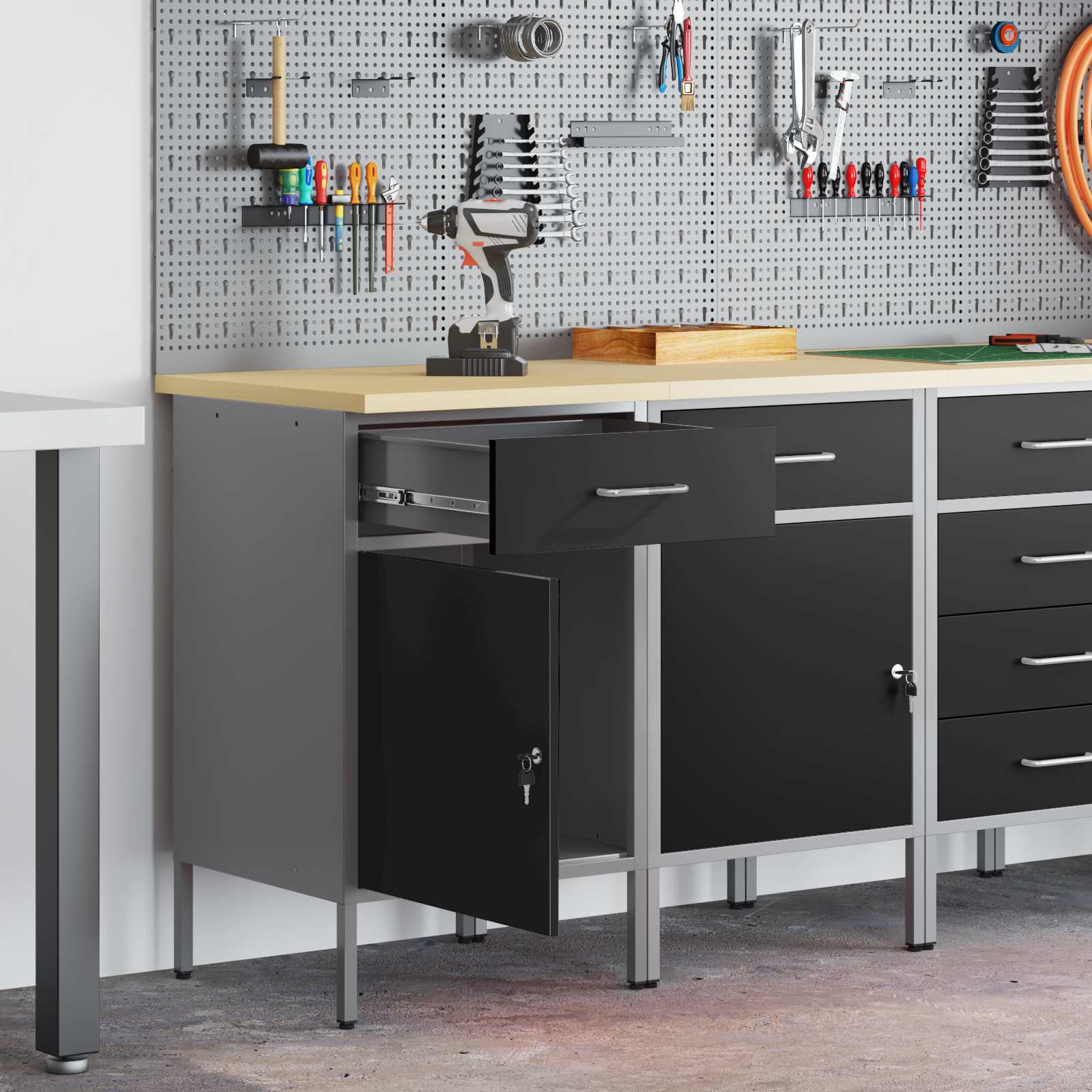 Werk kast met lade 2 pcs Zwart en Grijs 100 x 55 x 85 cm is nu te koop bij PeponiXL, paradijselijk wonen!