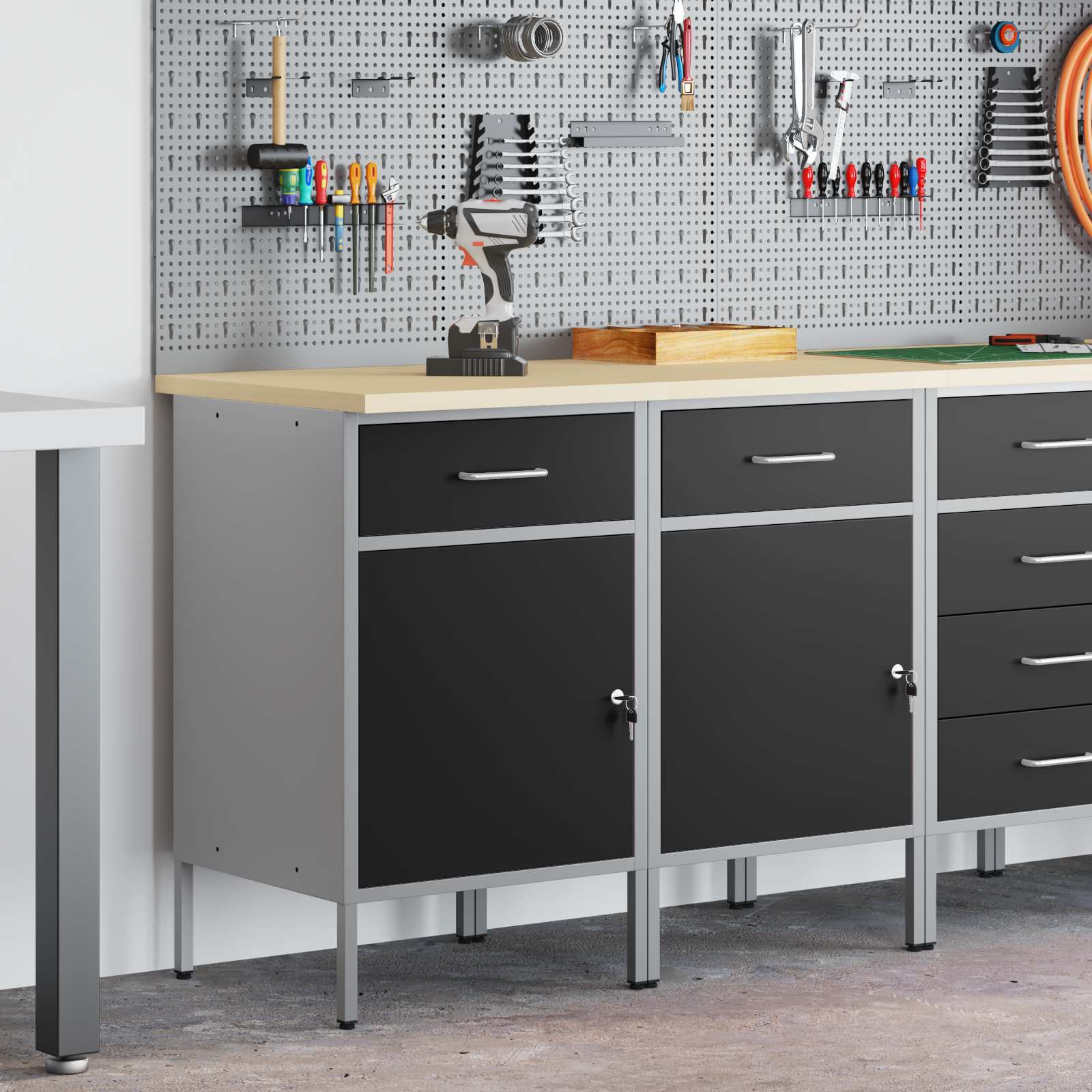 Werk kast met lade 2 pcs Zwart en Grijs 100 x 55 x 85 cm is nu te koop bij PeponiXL, paradijselijk wonen!
