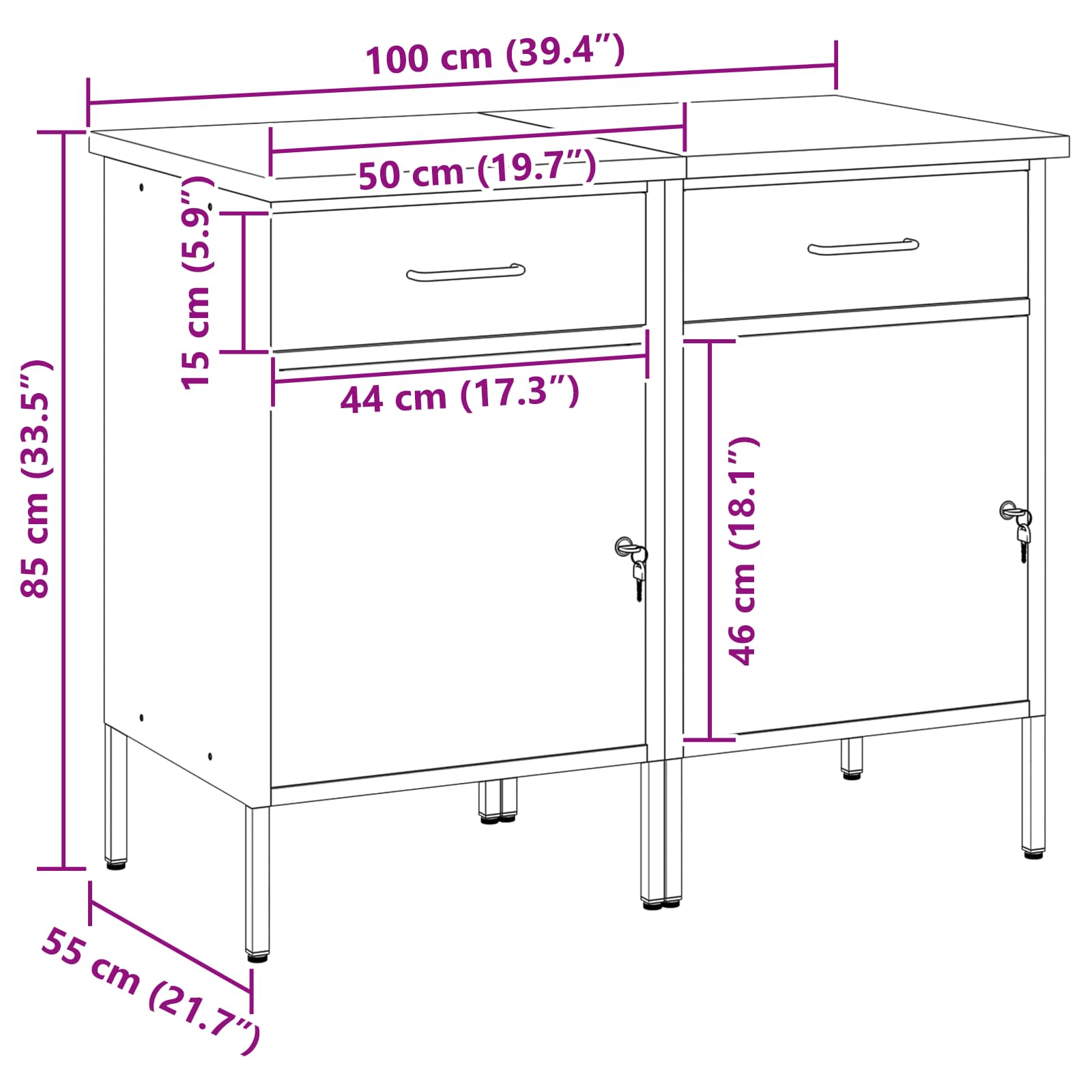 Werk kast met lade 2 pcs Zwart en Grijs 100 x 55 x 85 cm is nu te koop bij PeponiXL, paradijselijk wonen!