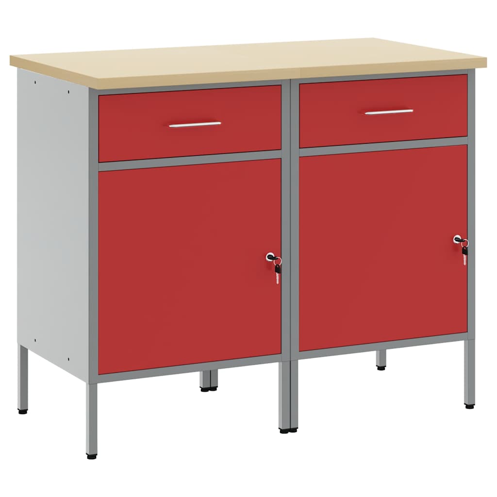 Werk kast met lade 2 pcs Rood en Grijs 100 x 55 x 85 cm is nu te koop bij PeponiXL, paradijselijk wonen!