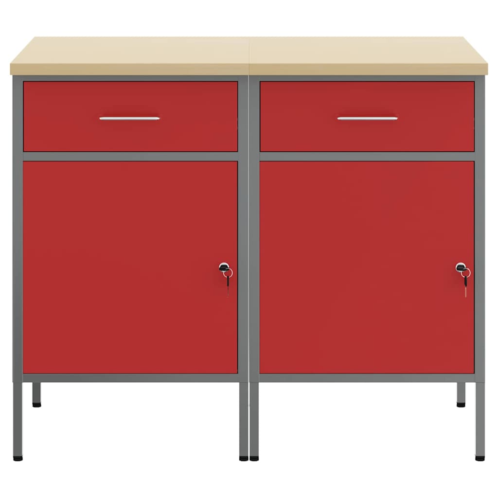 Werk kast met lade 2 pcs Rood en Grijs 100 x 55 x 85 cm is nu te koop bij PeponiXL, paradijselijk wonen!