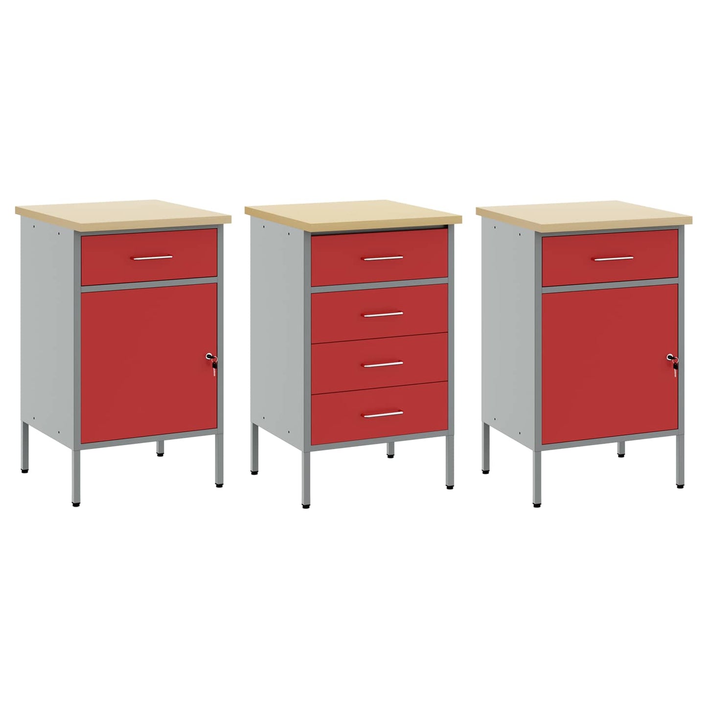Werk kast met lade met wiel 2 pcs Rood en Grijs 75 x 45 x 85 cm is nu te koop bij PeponiXL, paradijselijk wonen!