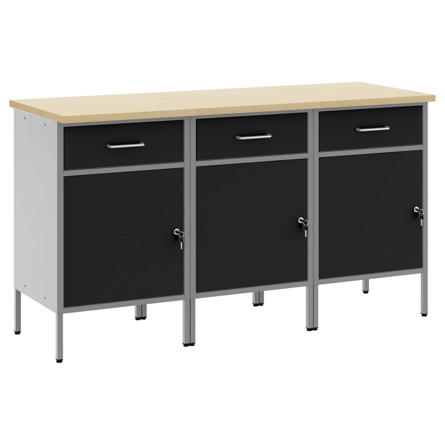 Werk kast met lade 3 pcs Zwart en Grijs 150 x 55 x 85 cm is nu te koop bij PeponiXL, paradijselijk wonen!