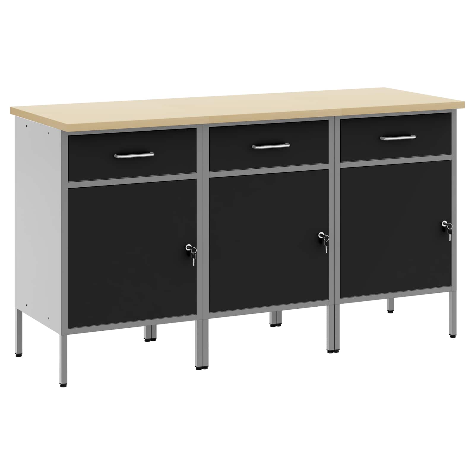 Werk kast met lade 3 pcs Zwart en Grijs 150 x 55 x 85 cm is nu te koop bij PeponiXL, paradijselijk wonen!