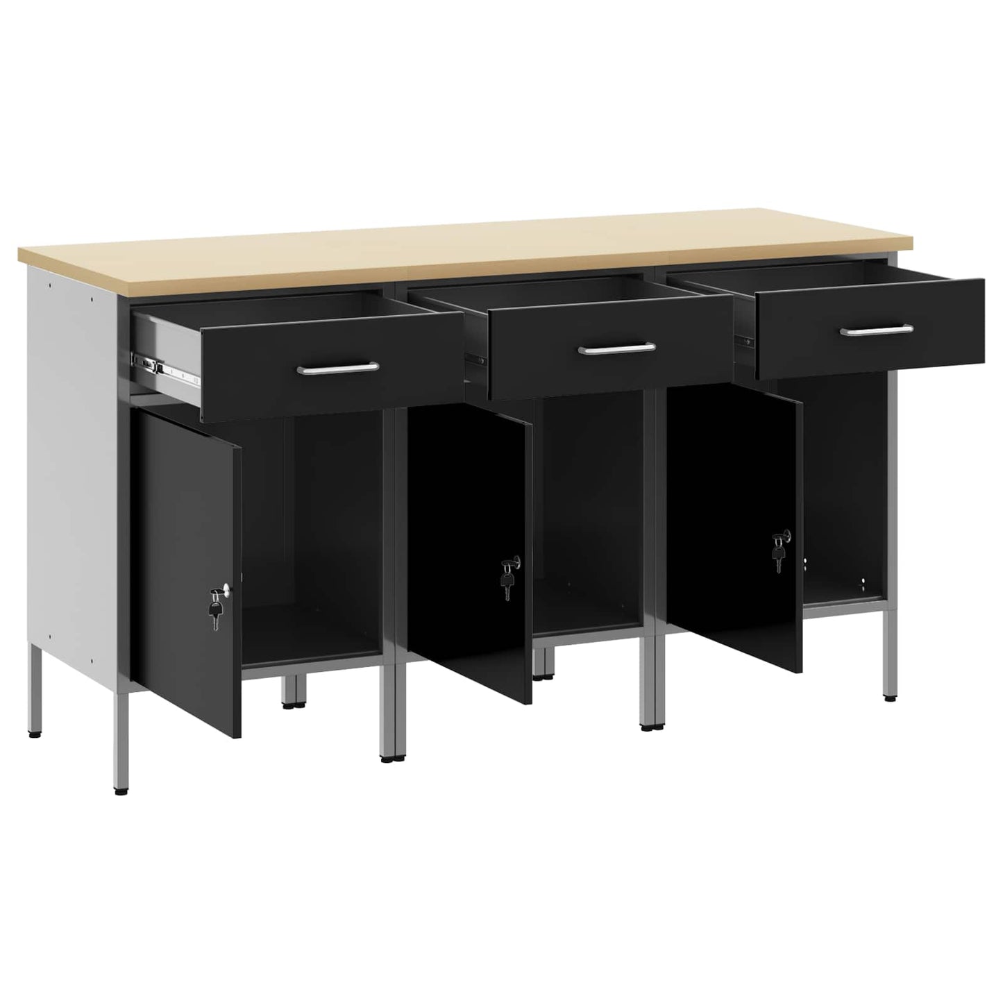 Werk kast met lade 3 pcs Zwart en Grijs 150 x 55 x 85 cm is nu te koop bij PeponiXL, paradijselijk wonen!