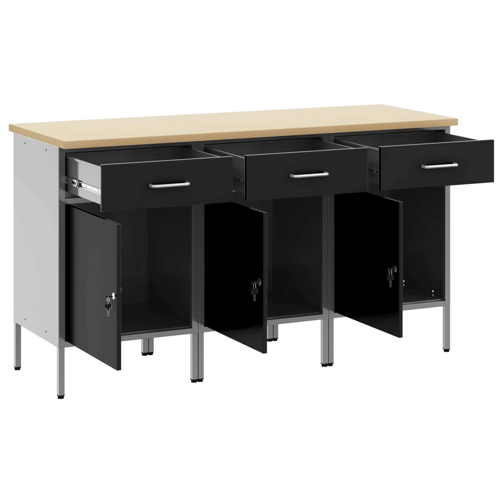 Werk kast met lade 3 pcs Zwart en Grijs 150 x 55 x 85 cm is nu te koop bij PeponiXL, paradijselijk wonen!
