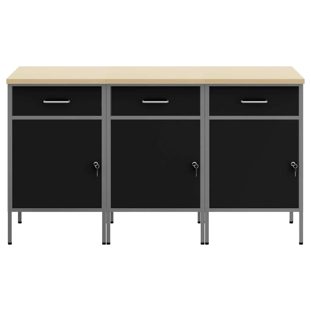 Werk kast met lade 3 pcs Zwart en Grijs 150 x 55 x 85 cm is nu te koop bij PeponiXL, paradijselijk wonen!