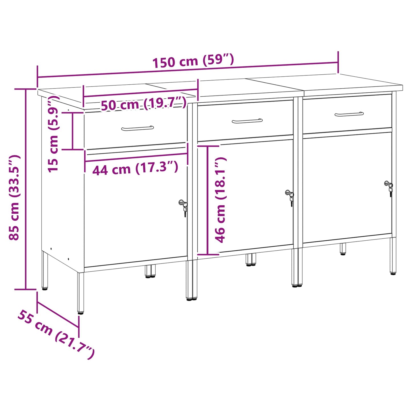 Werk kast met lade 3 pcs Zwart en Grijs 150 x 55 x 85 cm is nu te koop bij PeponiXL, paradijselijk wonen!