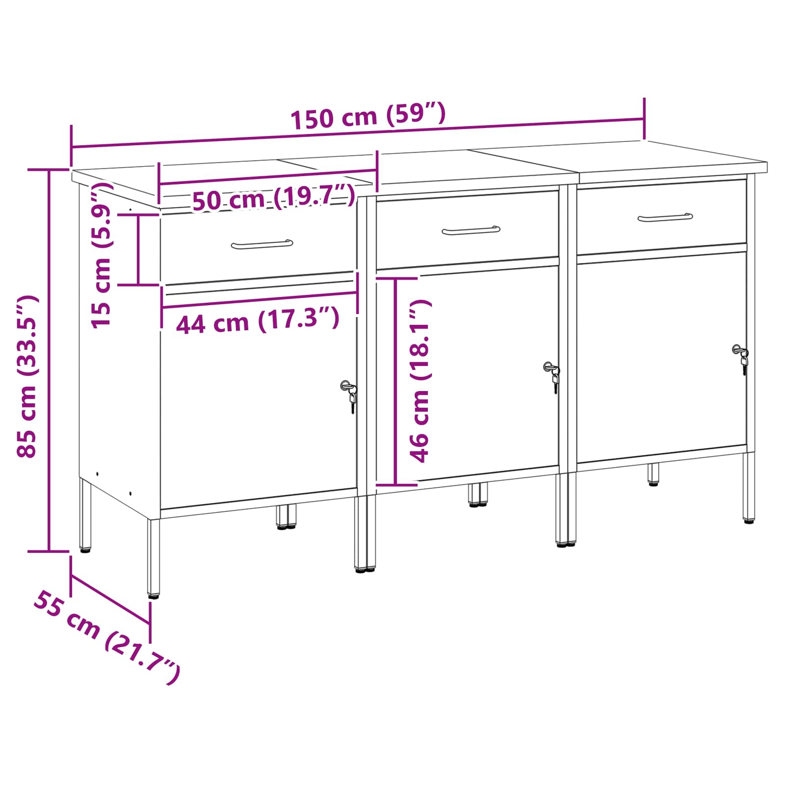 Werk kast met lade 3 pcs Zwart en Grijs 150 x 55 x 85 cm is nu te koop bij PeponiXL, paradijselijk wonen!