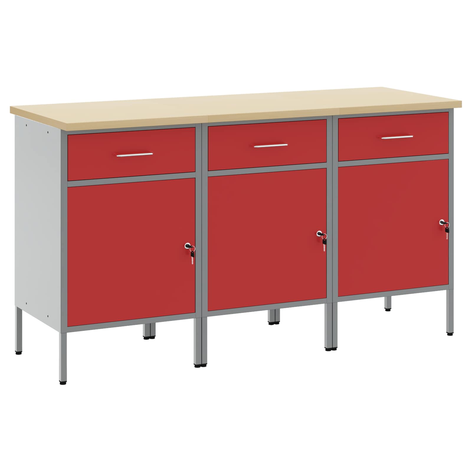 Werk kast met lade 3 pcs Rood en Grijs 150 x 55 x 85 cm is nu te koop bij PeponiXL, paradijselijk wonen!