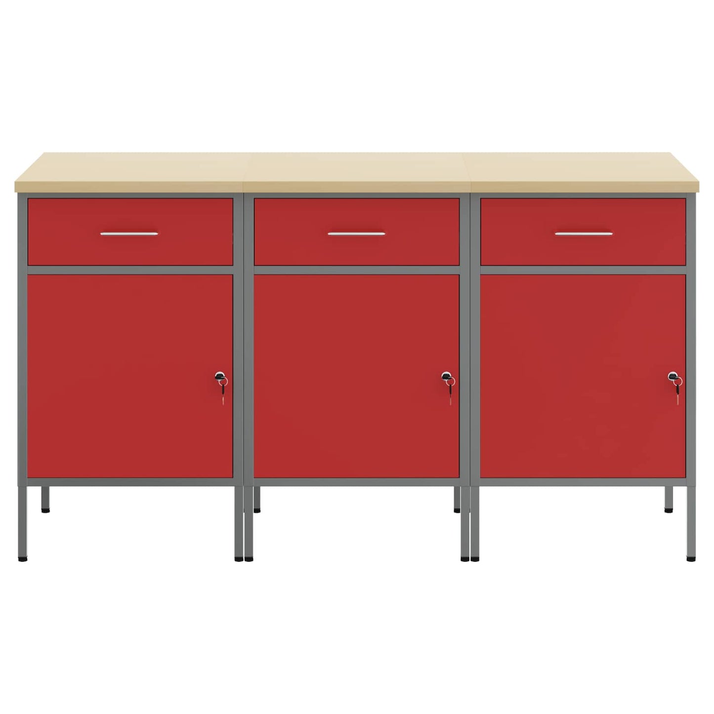 Werk kast met lade 3 pcs Rood en Grijs 150 x 55 x 85 cm is nu te koop bij PeponiXL, paradijselijk wonen!