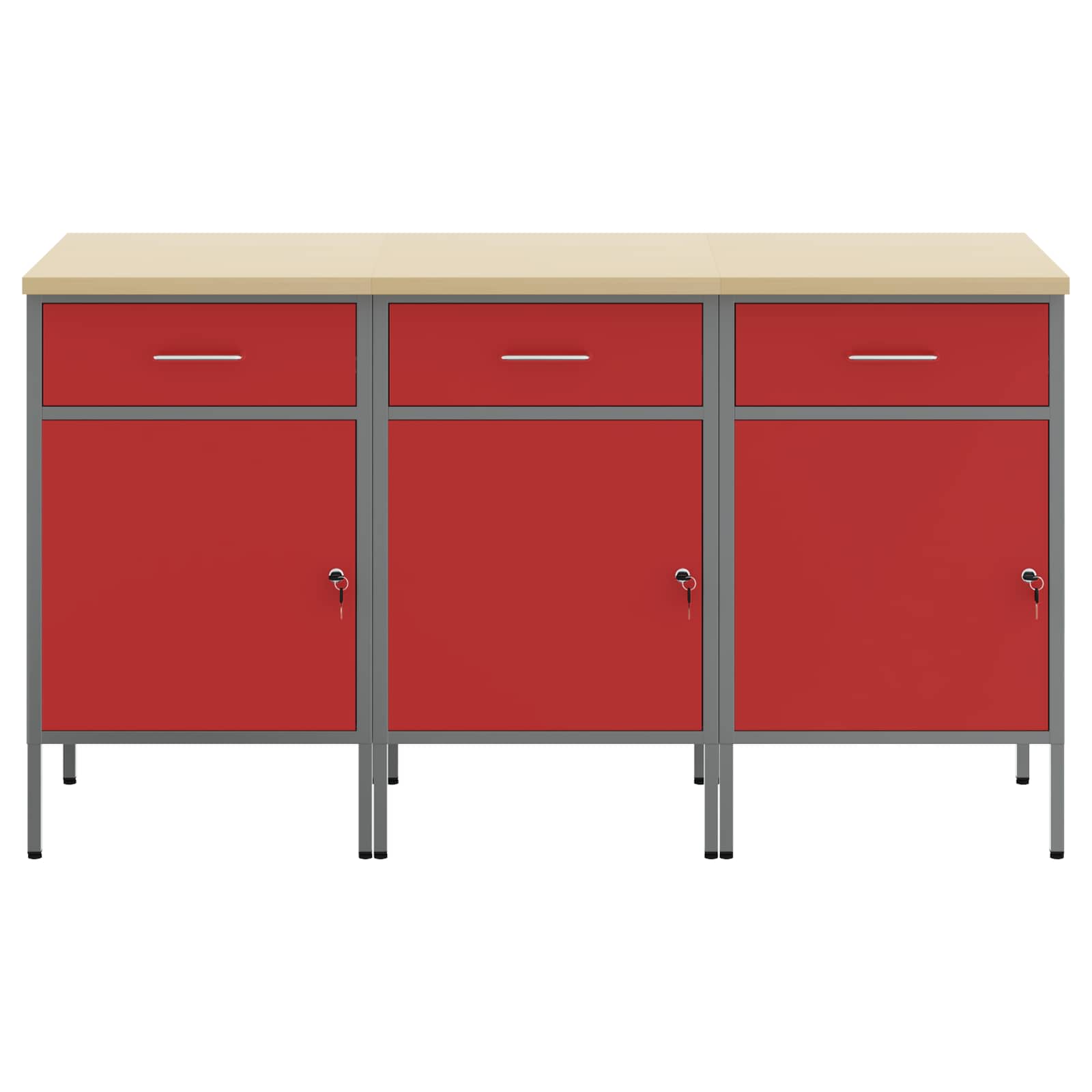 Werk kast met lade 3 pcs Rood en Grijs 150 x 55 x 85 cm is nu te koop bij PeponiXL, paradijselijk wonen!