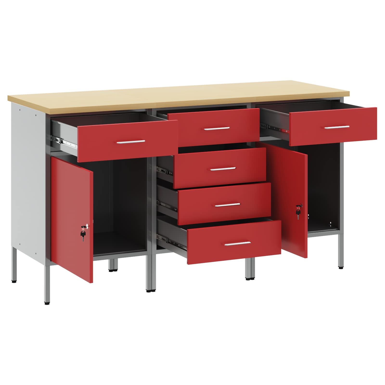 Werk kast met lade met wiel 3 pcs Rood en Grijs 75 x 45 x 85 cm is nu te koop bij PeponiXL, paradijselijk wonen!