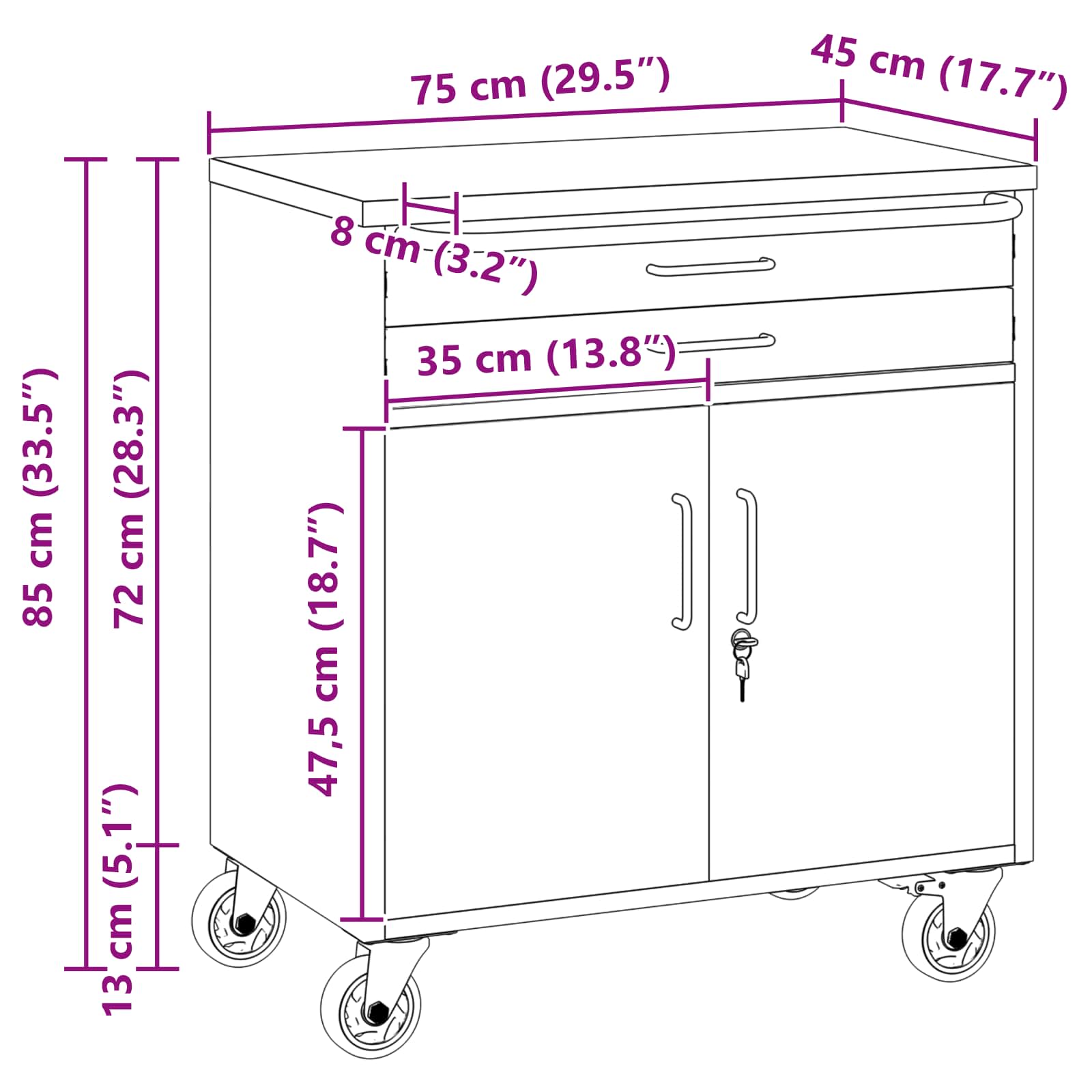 Werk kast met lade 3 pcs Zwart en Grijs 75 x 45 x 85 cm is nu te koop bij PeponiXL, paradijselijk wonen!