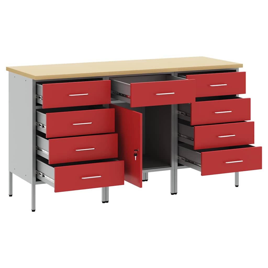 Werk kast met lade 3 pcs Rood en Grijs 150 x 55 x 85 cm is nu te koop bij PeponiXL, paradijselijk wonen!