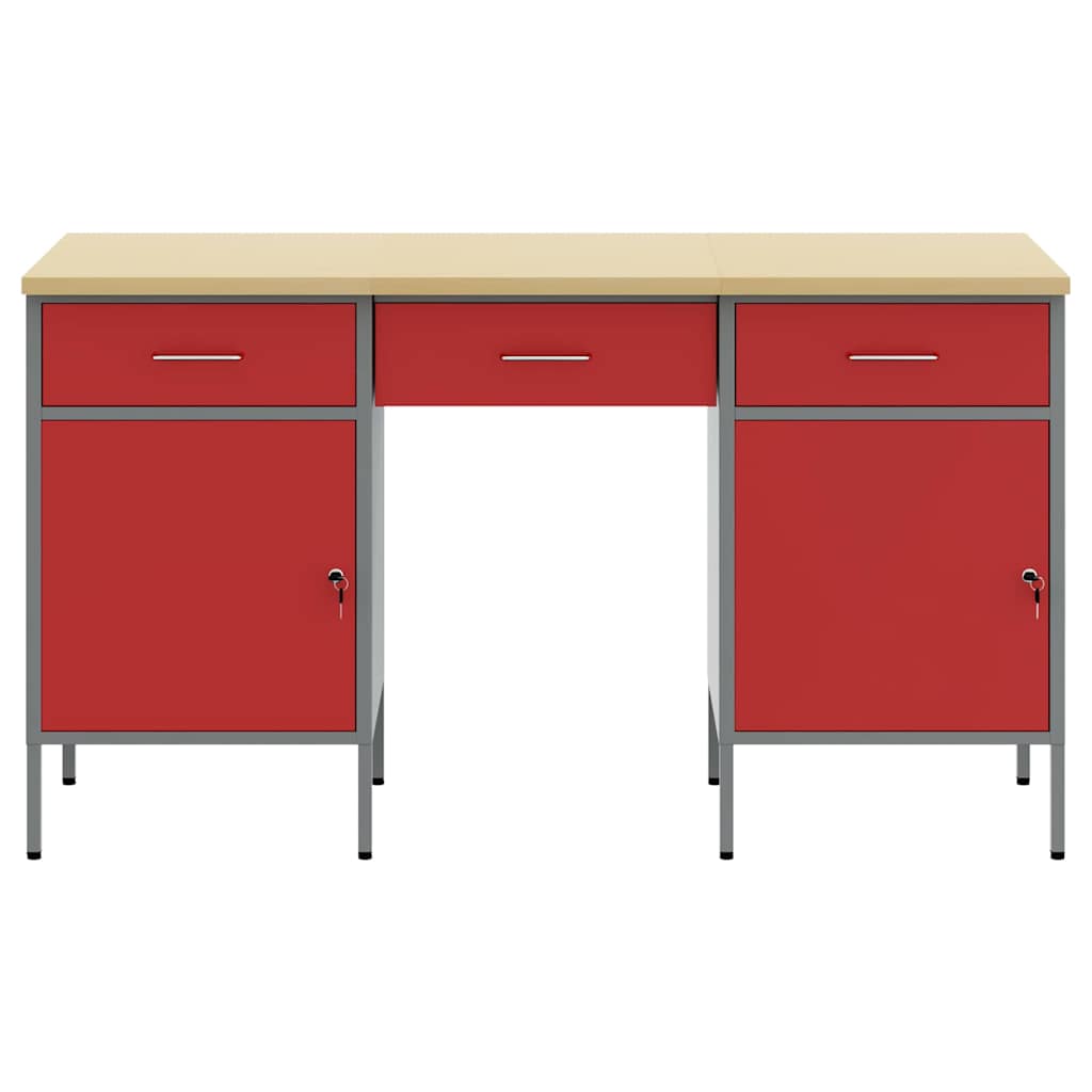 Werk kast 3 pcs Rood 150 x 55 x 85 cm Engineered hout en staal is nu te koop bij PeponiXL, paradijselijk wonen!