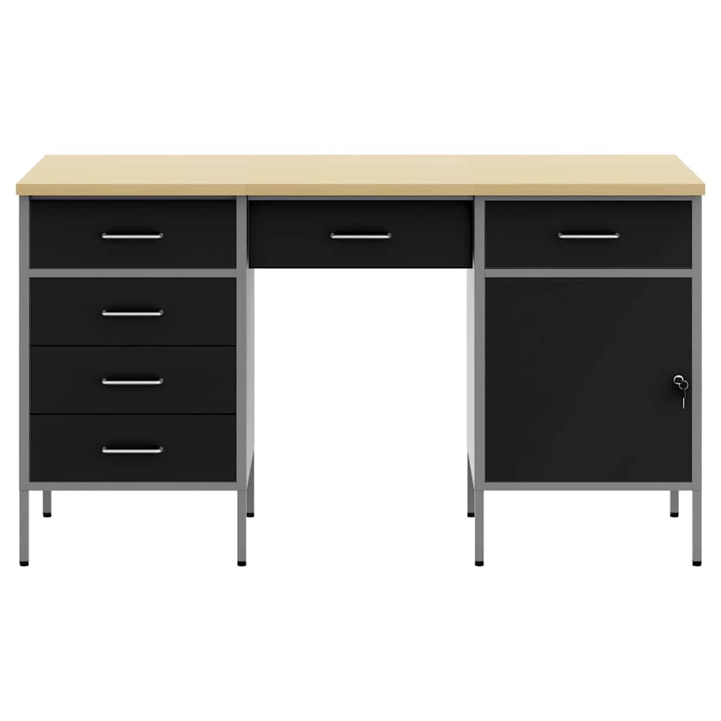 Werk kast 3 pcs Zwart 150 x 55 x 85 cm Engineered hout en staal is nu te koop bij PeponiXL, paradijselijk wonen!