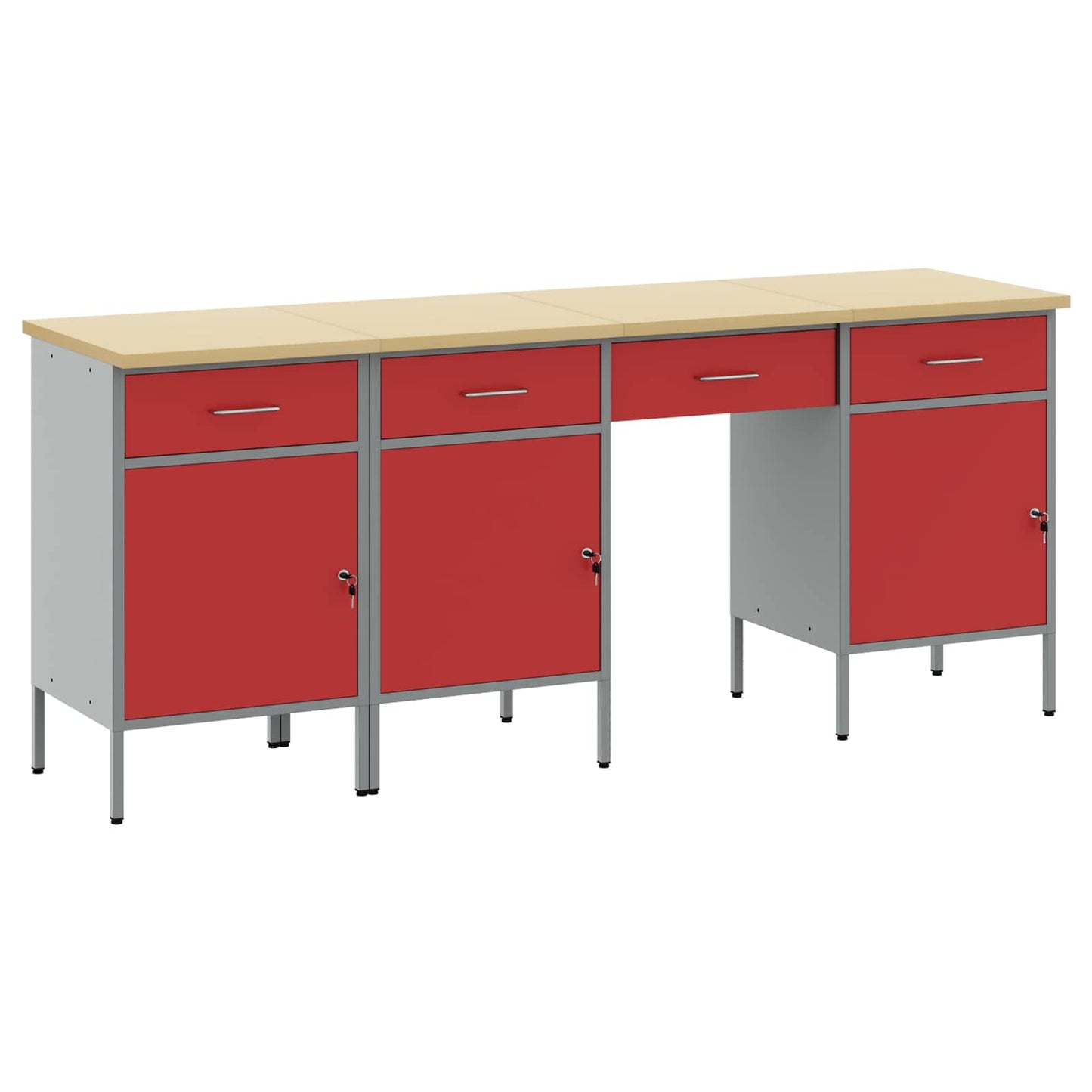 Werk kast met lade met slot 4 pcs Rood Engineered hout en staal is nu te koop bij PeponiXL, paradijselijk wonen!