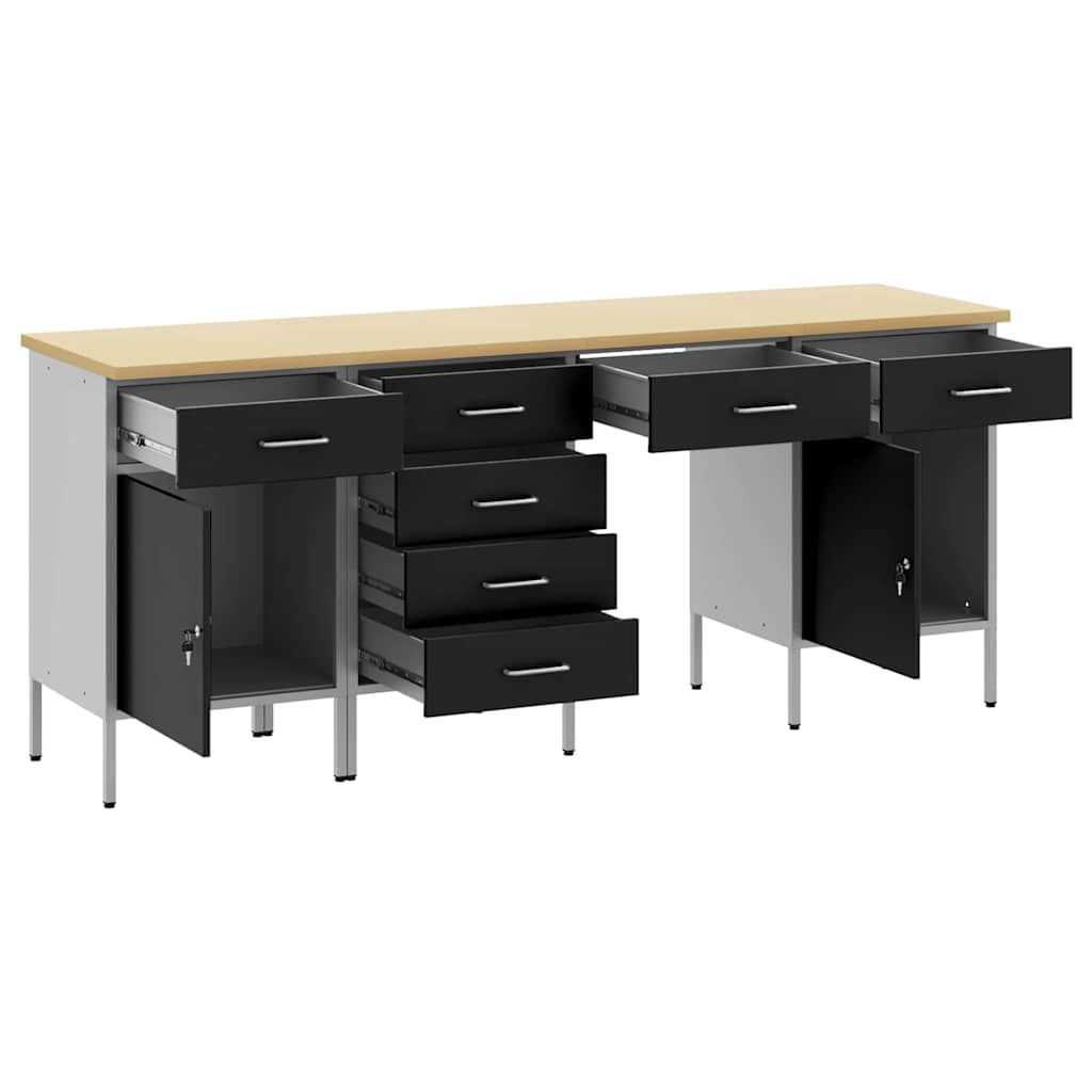 Werk kast 4 pcs Zwart 200 x 55 x 85 cm Engineered hout en staal is nu te koop bij PeponiXL, paradijselijk wonen!