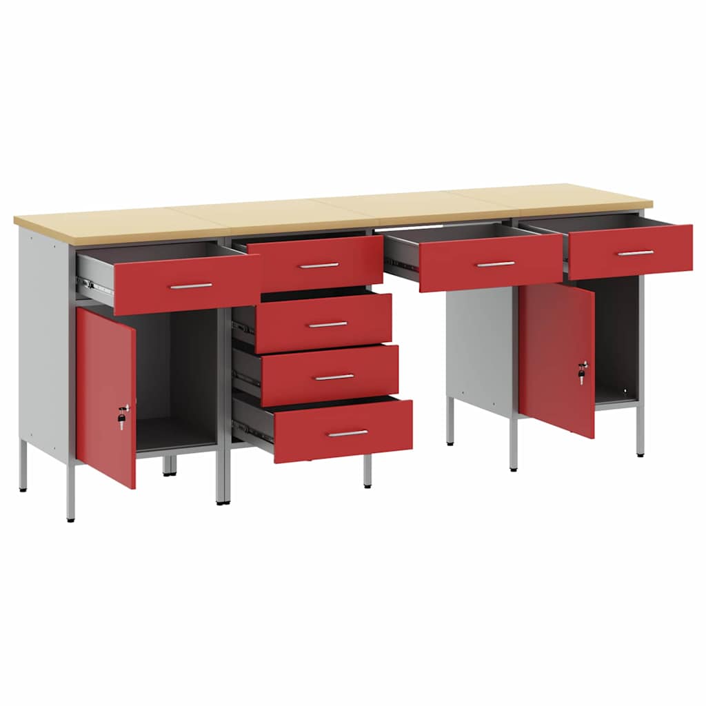 Werk kast met lade met slot 4 pcs Rood Engineered hout en staal is nu te koop bij PeponiXL, paradijselijk wonen!