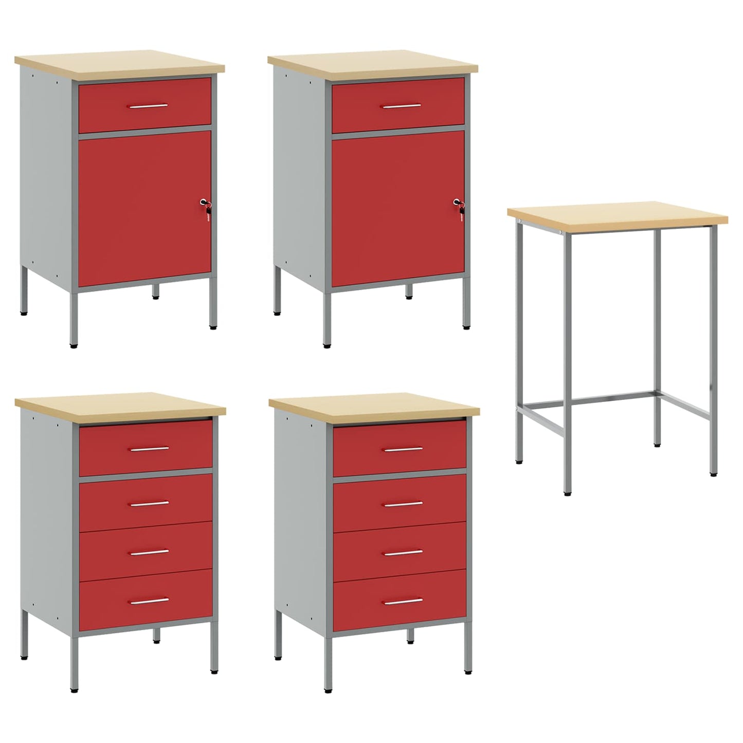 Werk kast met lade met slot 4 pcs Rood Engineered hout en staal is nu te koop bij PeponiXL, paradijselijk wonen!