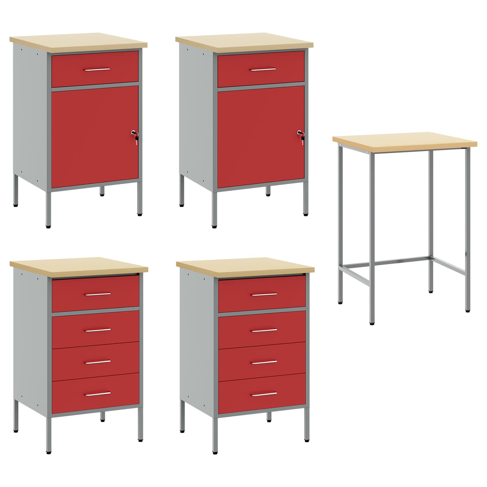 Werk kast met lade met slot 4 pcs Rood Engineered hout en staal is nu te koop bij PeponiXL, paradijselijk wonen!