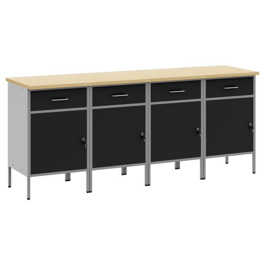 Werk kast met lade 4 pcs Zwart en Grijs 200 x 55 x 85 cm is nu te koop bij PeponiXL, paradijselijk wonen!