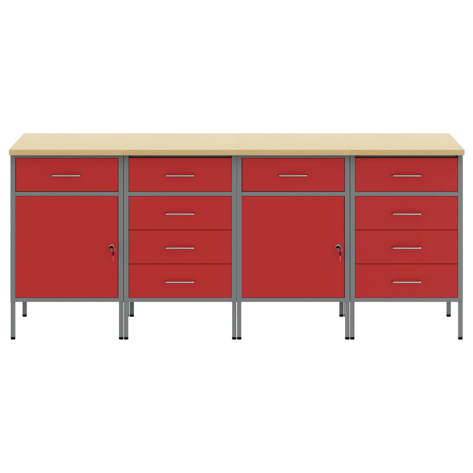 Werk kast met lade 4 pcs Rood en Grijs 200 x 55 x 85 cm is nu te koop bij PeponiXL, paradijselijk wonen!