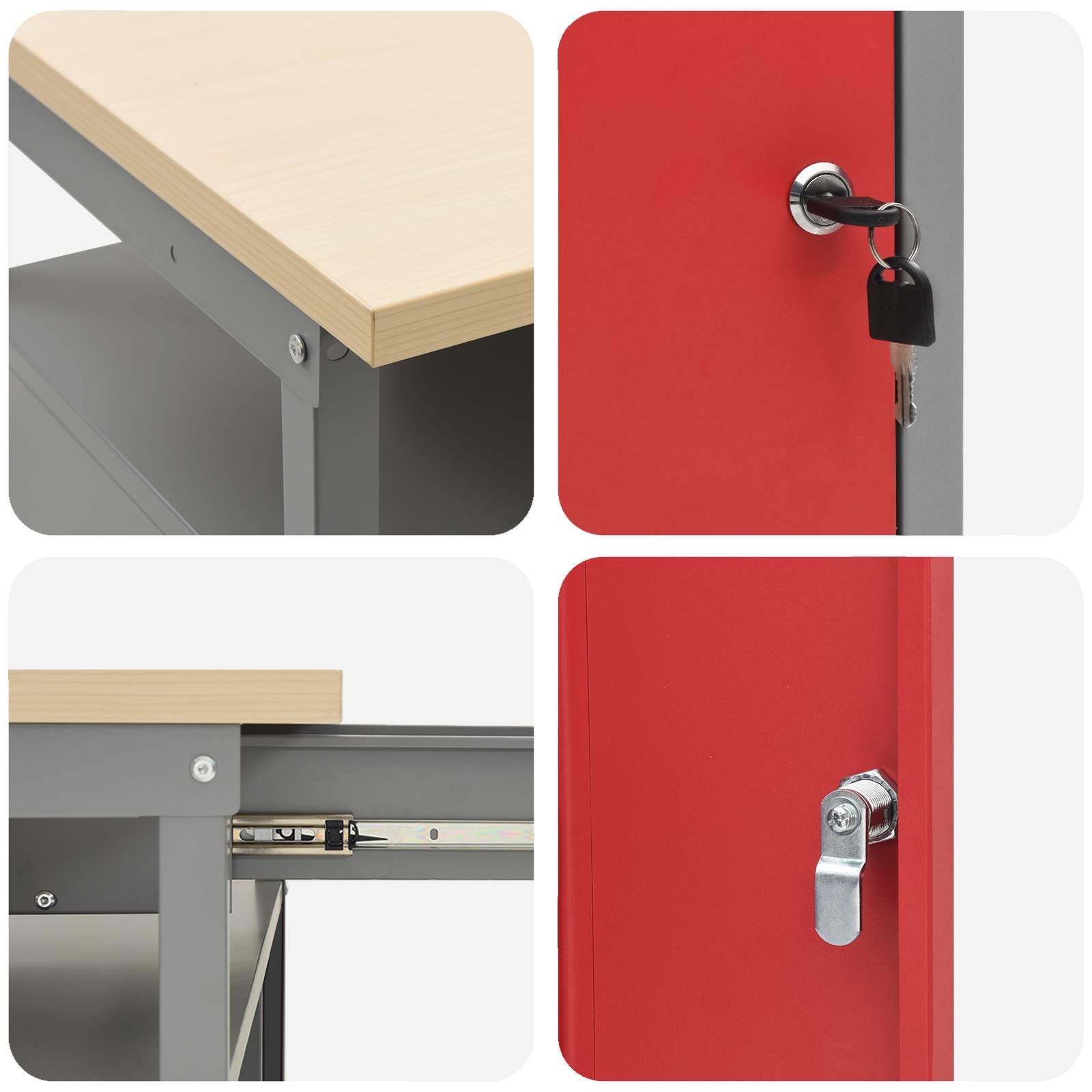 Werkbankset met lade 2 pcs Rood en Grijs 200 x 55 x 85 cm is nu te koop bij PeponiXL, paradijselijk wonen!