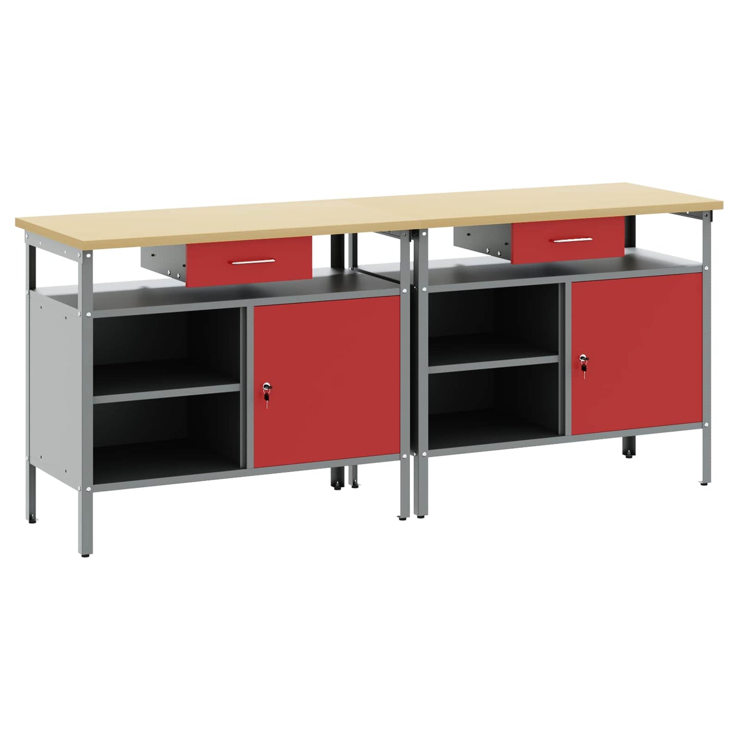 Werkbankset met lade 2 pcs Rood en Grijs 200 x 55 x 85 cm is nu te koop bij PeponiXL, paradijselijk wonen!