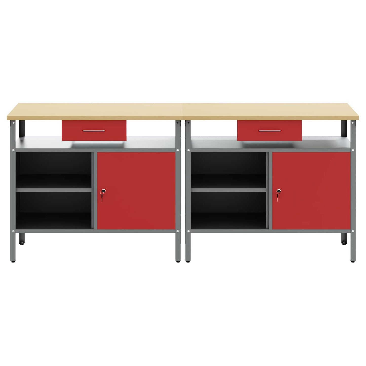Werkbankset met lade 2 pcs Rood en Grijs 200 x 55 x 85 cm is nu te koop bij PeponiXL, paradijselijk wonen!