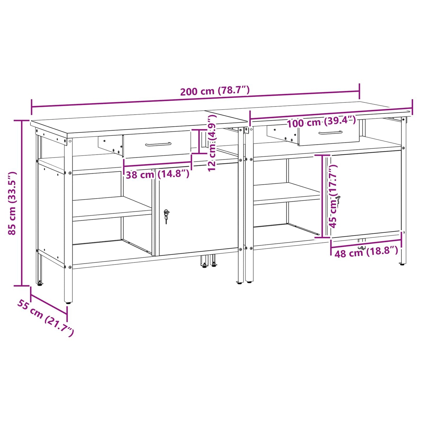 Werkbankset met lade 2 pcs Rood en Grijs 200 x 55 x 85 cm is nu te koop bij PeponiXL, paradijselijk wonen!