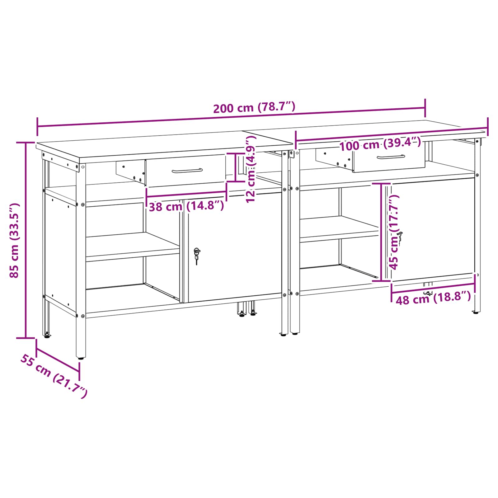 Werkbankset met lade 2 pcs Rood en Grijs 200 x 55 x 85 cm is nu te koop bij PeponiXL, paradijselijk wonen!