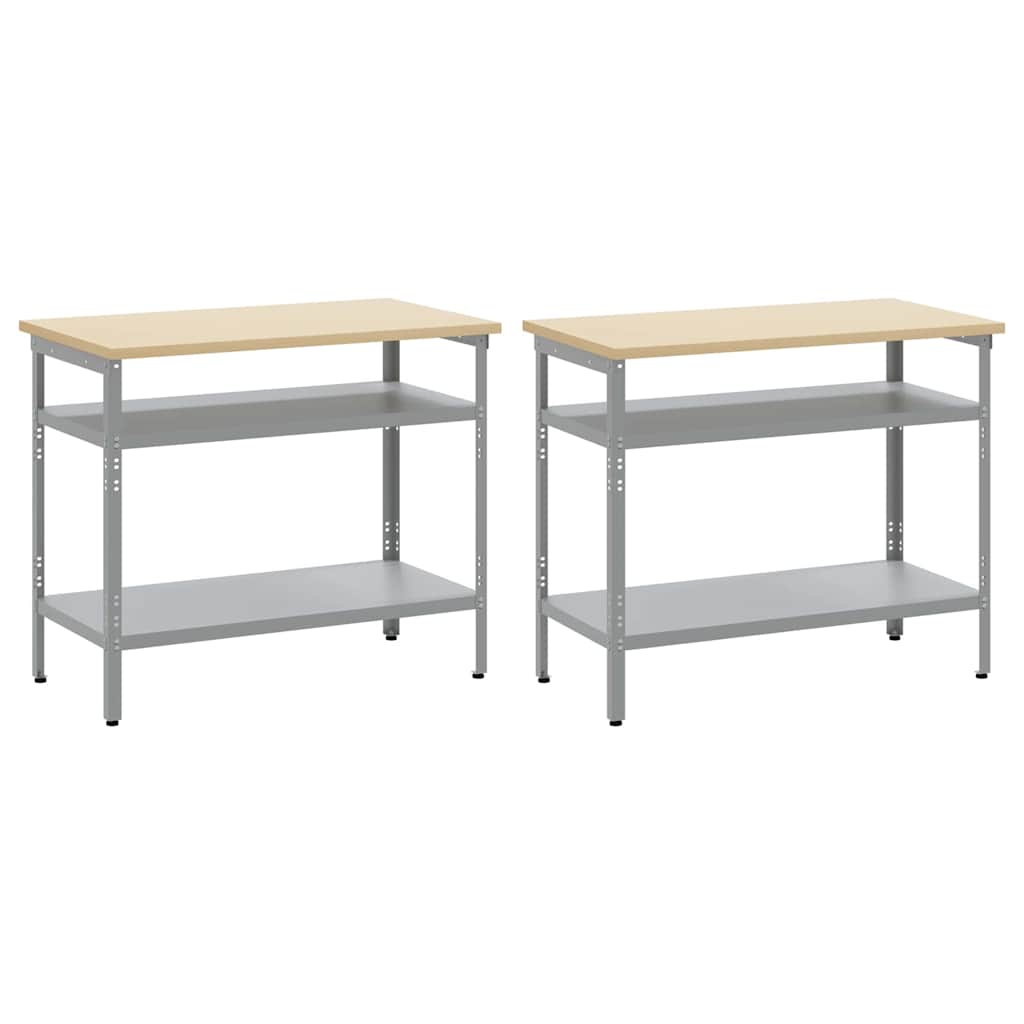 Werkbankset met plank 2 pcs Beige en Grijs 200 x 55 x 85 cm is nu te koop bij PeponiXL, paradijselijk wonen!