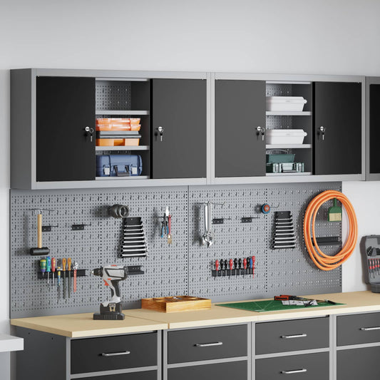 Gereedschapskast set met plank 6 pcs Zwart Gepoedercoat staal is nu te koop bij PeponiXL, paradijselijk wonen!