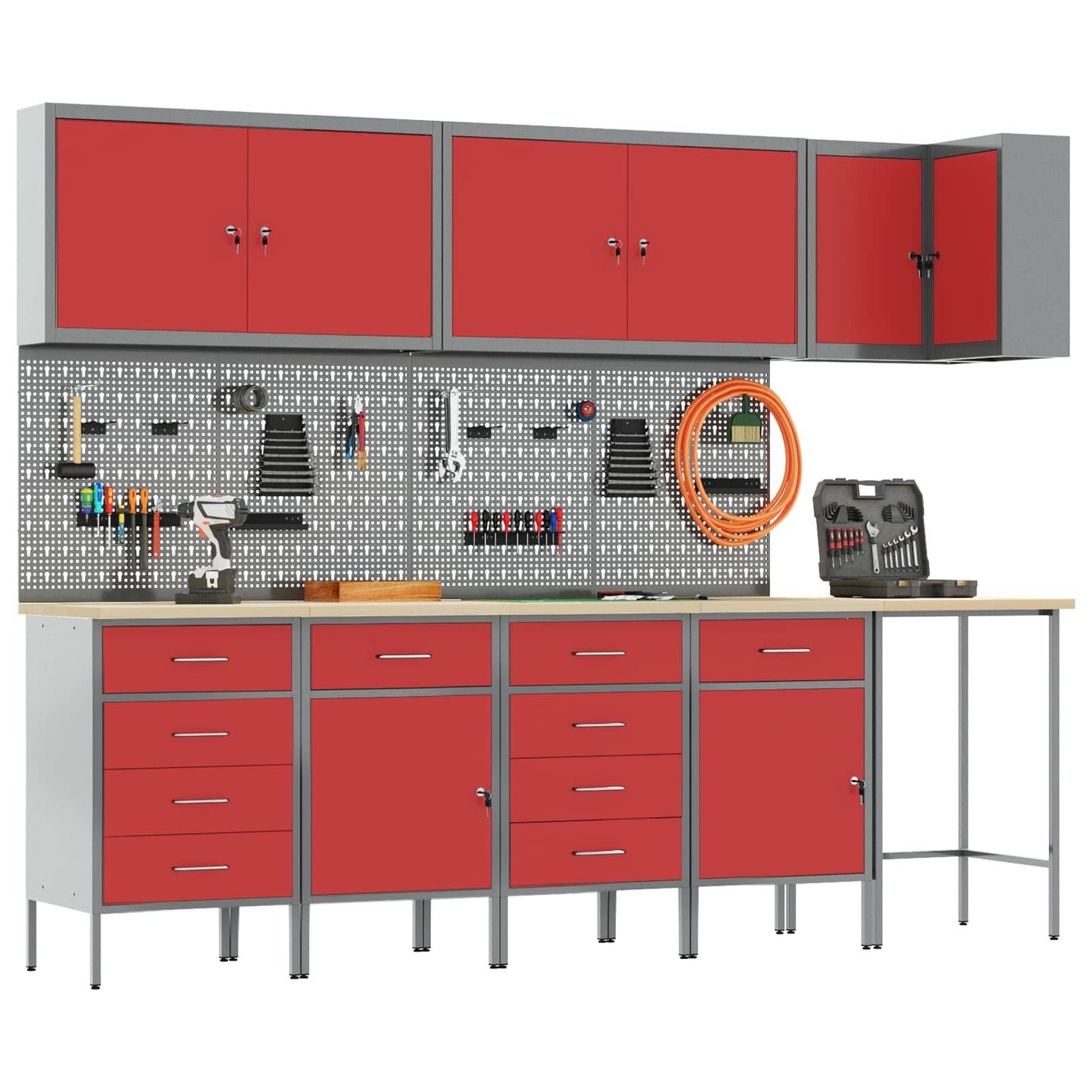 Gereedschapskast set met plank 6 pcs Rood Gepoedercoat staal is nu te koop bij PeponiXL, paradijselijk wonen!