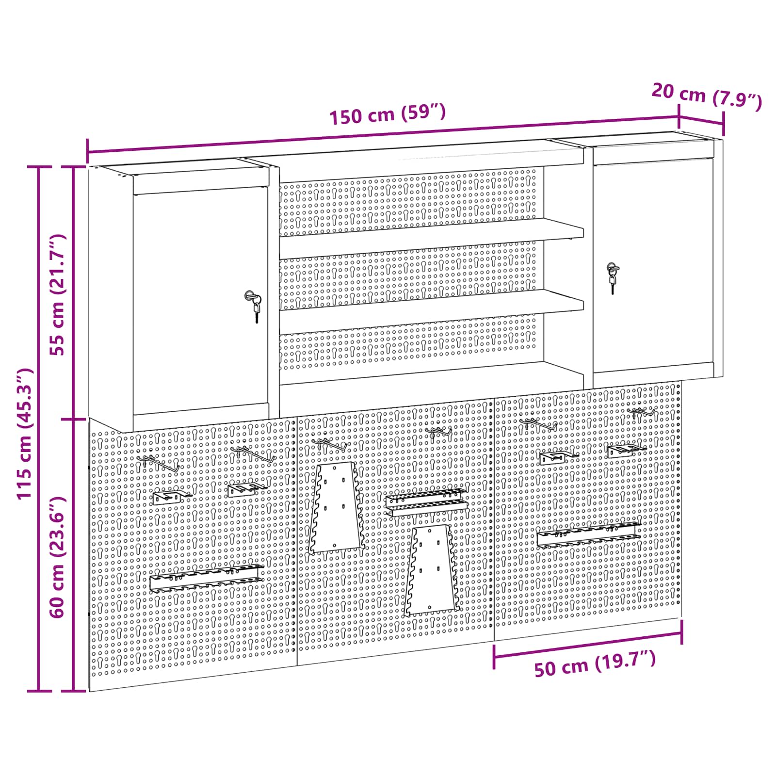 Gereedschapskast set met plank 6 pcs Rood Gepoedercoat staal is nu te koop bij PeponiXL, paradijselijk wonen!