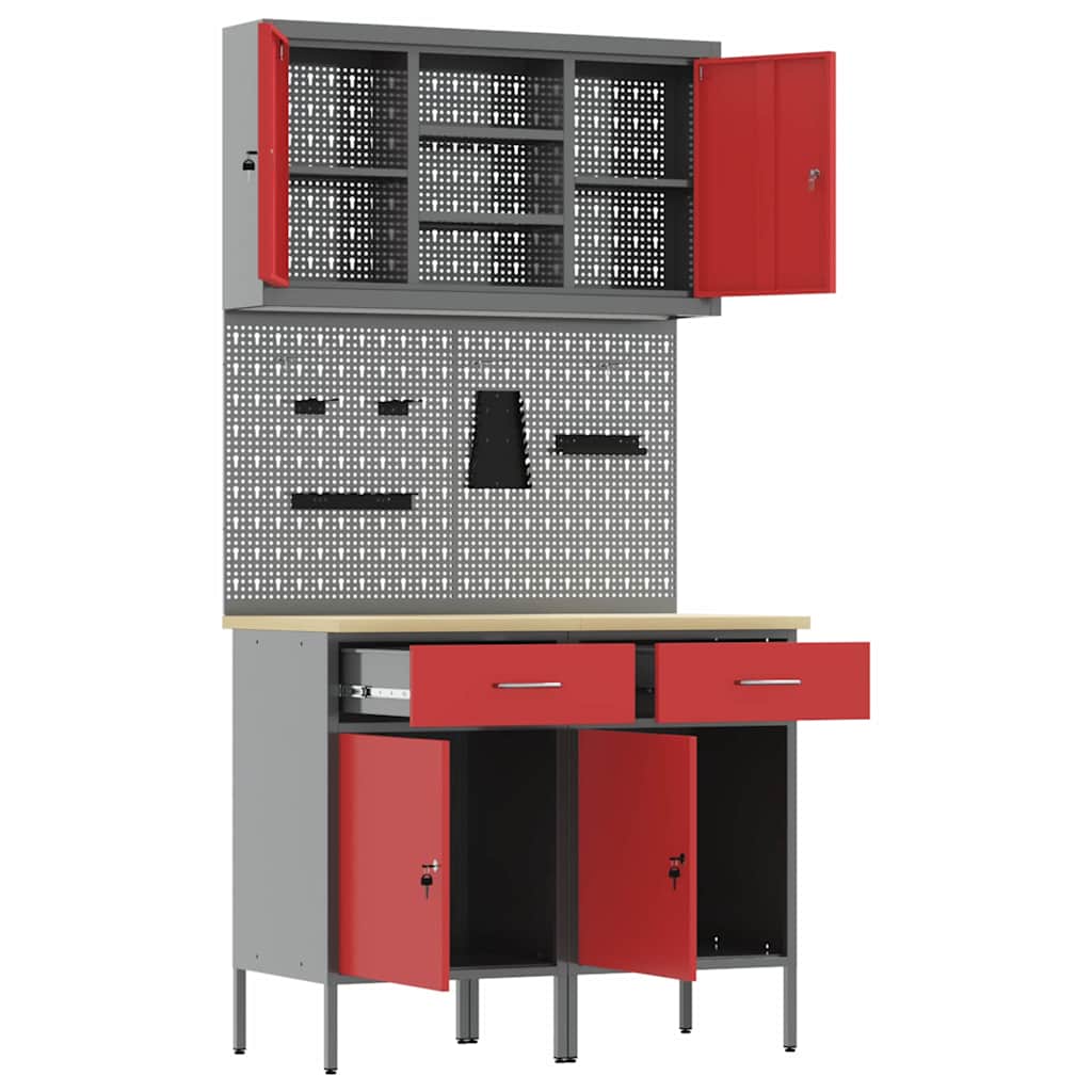 Werkkast set 6 pcs Rood Poedergecoat staal en gefabriceerd hout is nu te koop bij PeponiXL, paradijselijk wonen!