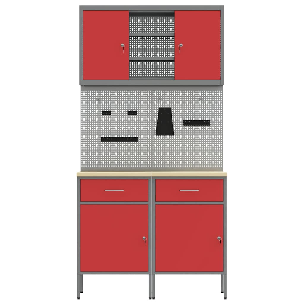Werkkast set 6 pcs Rood Poedergecoat staal en gefabriceerd hout is nu te koop bij PeponiXL, paradijselijk wonen!