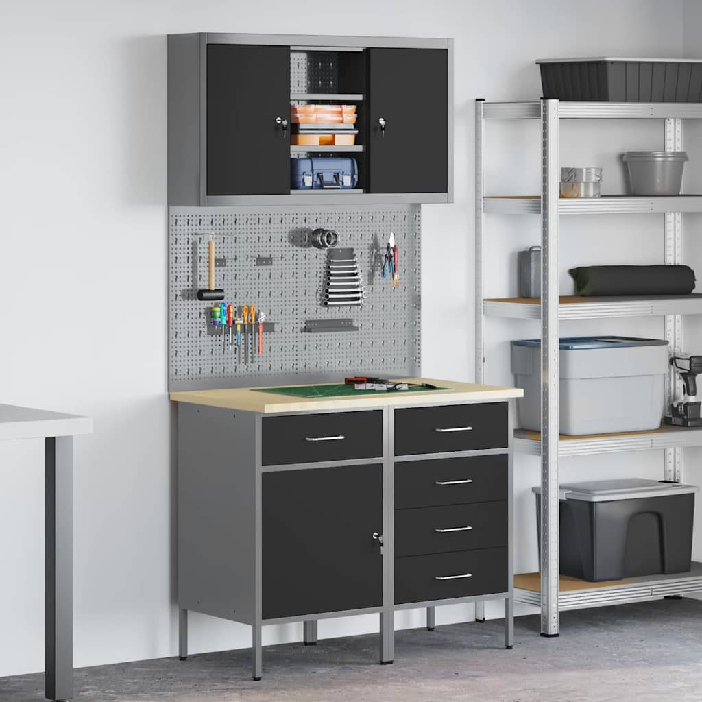 Werkkast set met lade met plank met opslag met slot 5 pcs Zwart is nu te koop bij PeponiXL, paradijselijk wonen!