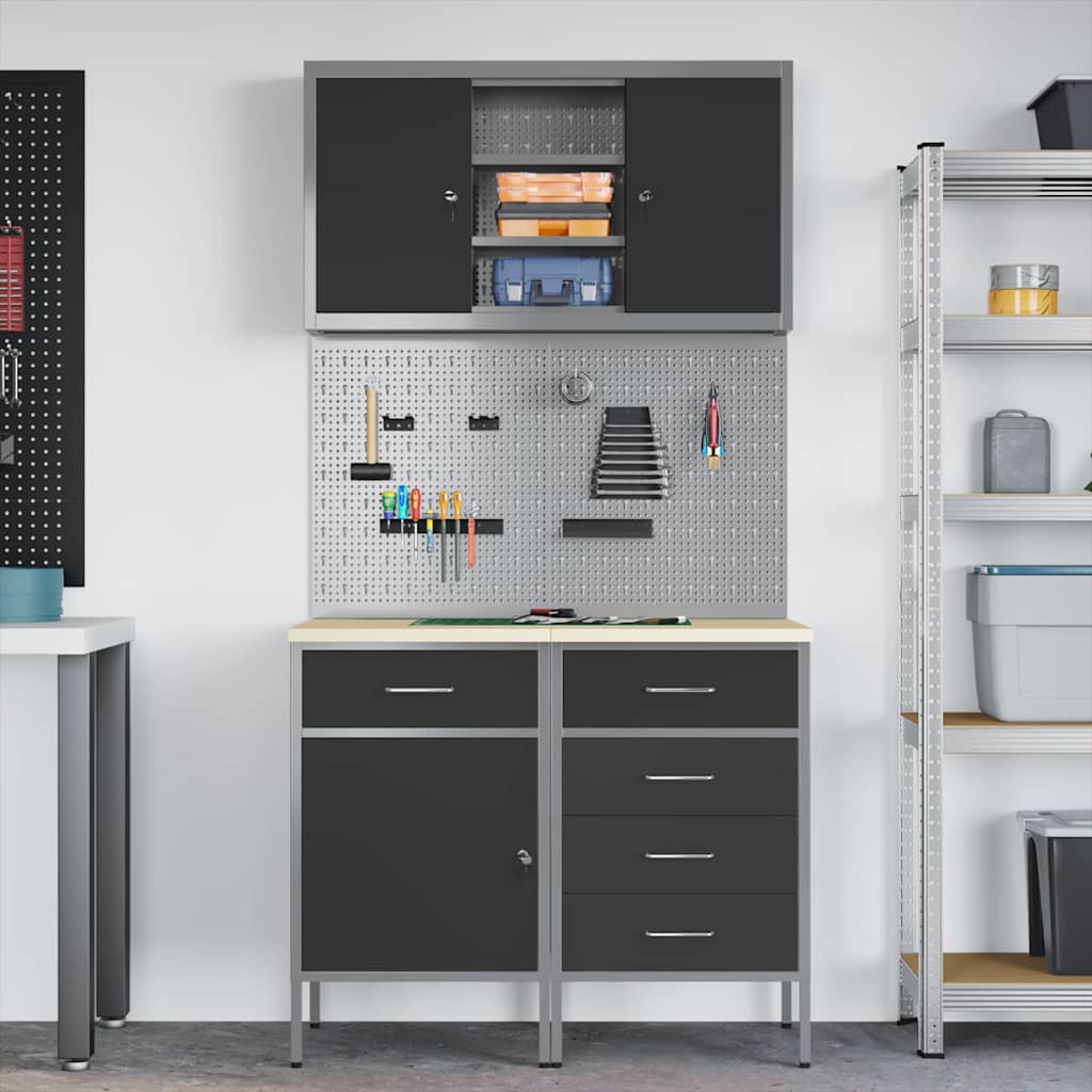 Werkkast set met lade met plank met opslag met slot 5 pcs Zwart is nu te koop bij PeponiXL, paradijselijk wonen!