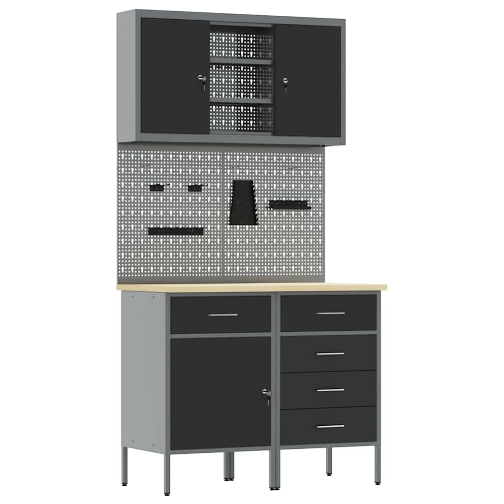 Werkkast set met lade met plank met opslag met slot 5 pcs Zwart is nu te koop bij PeponiXL, paradijselijk wonen!