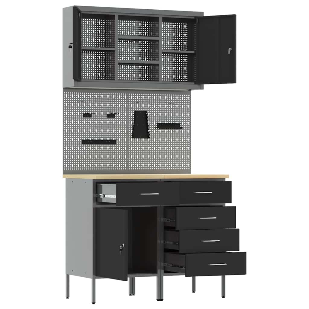 Werkkast set met lade met plank met opslag met slot 5 pcs Zwart is nu te koop bij PeponiXL, paradijselijk wonen!